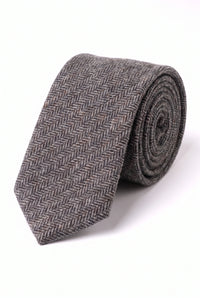Miesten harmaa kalanruotokuvioinen ruutukuosillinen villasekoitteinen tweed-solmio