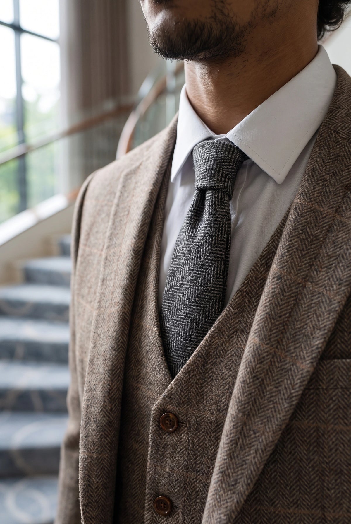 Miesten harmaa villasekoitteinen tweed-solmio