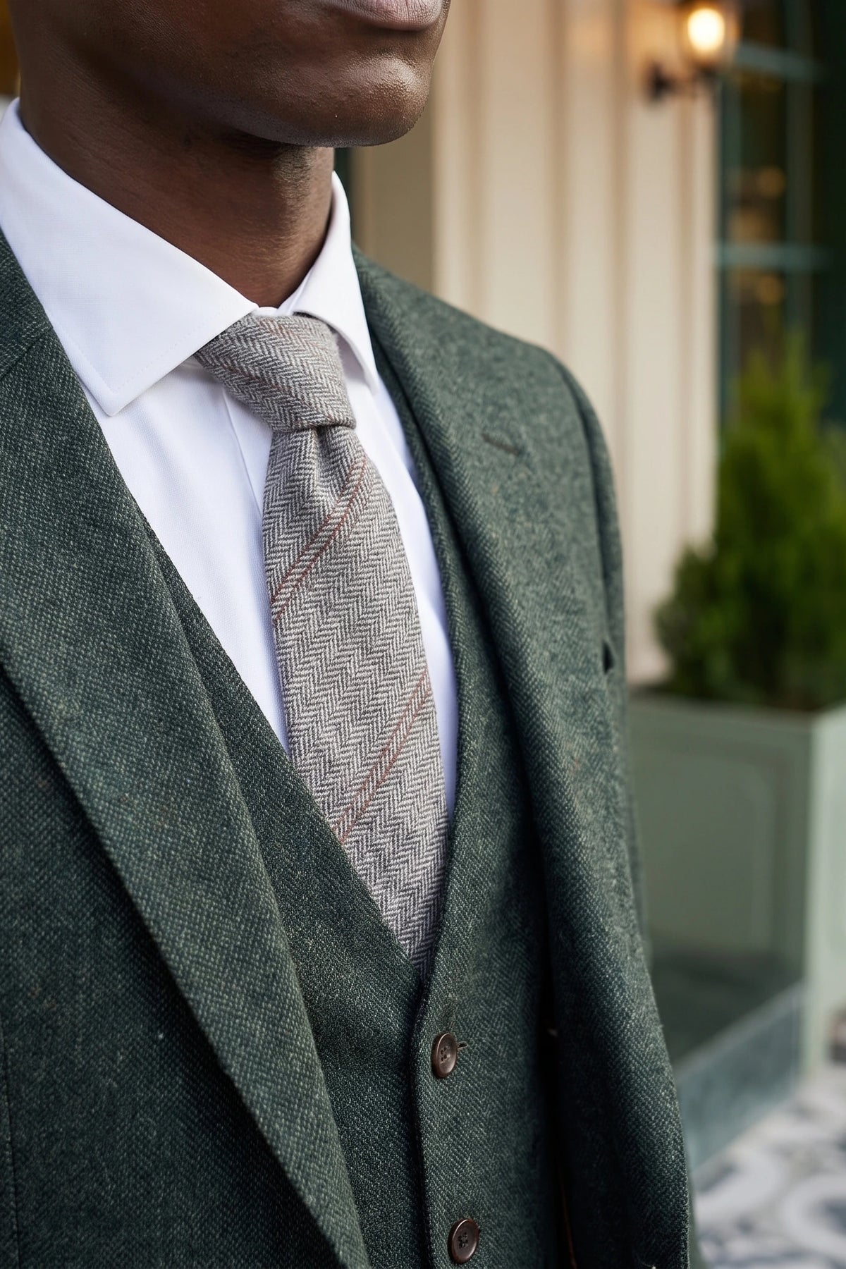 Miesten harmaa villainen tweed-kalanruotokuvioinen ruutusolmio