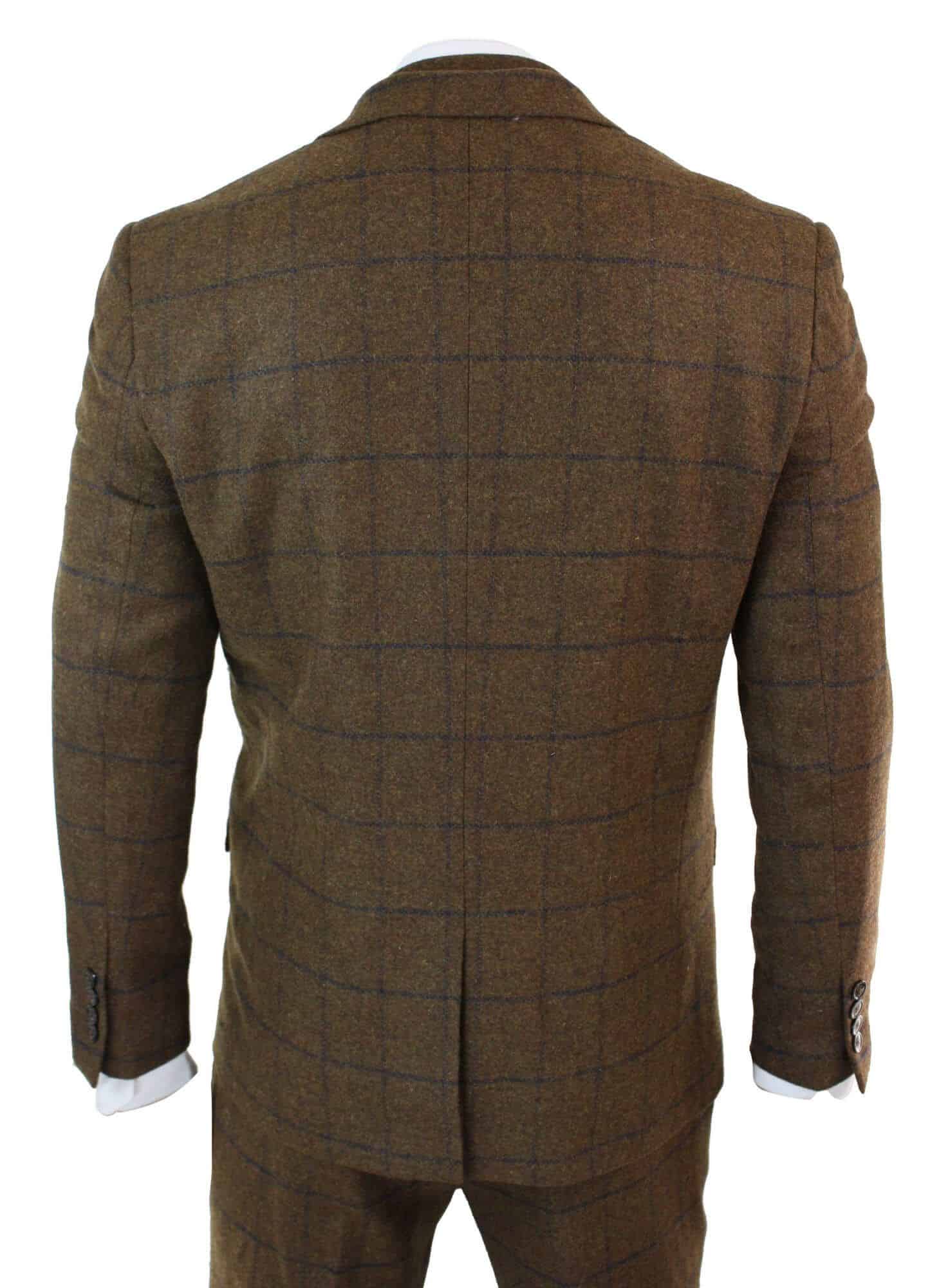 Miesten kalanruotokuvioinen tweed-ruutukuvioinen kolmiosainen villapuku Peaky Blinders - ruskea