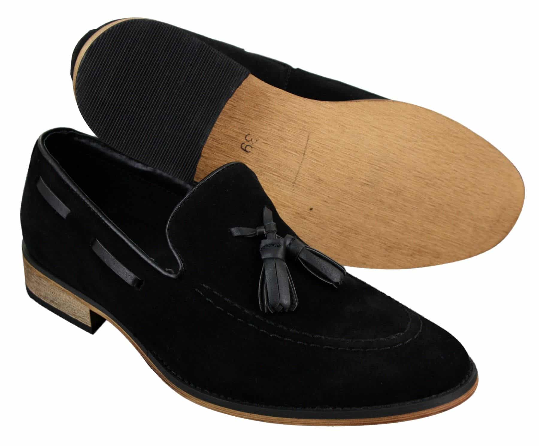 Miesten italialaiset slip-on-ajokengät, loaferit, tupsullinen mokkanahka, sininen, musta, ruskea