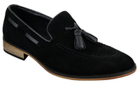 Miesten italialaiset slip-on-ajokengät, loaferit, tupsullinen mokkanahka, sininen, musta, ruskea