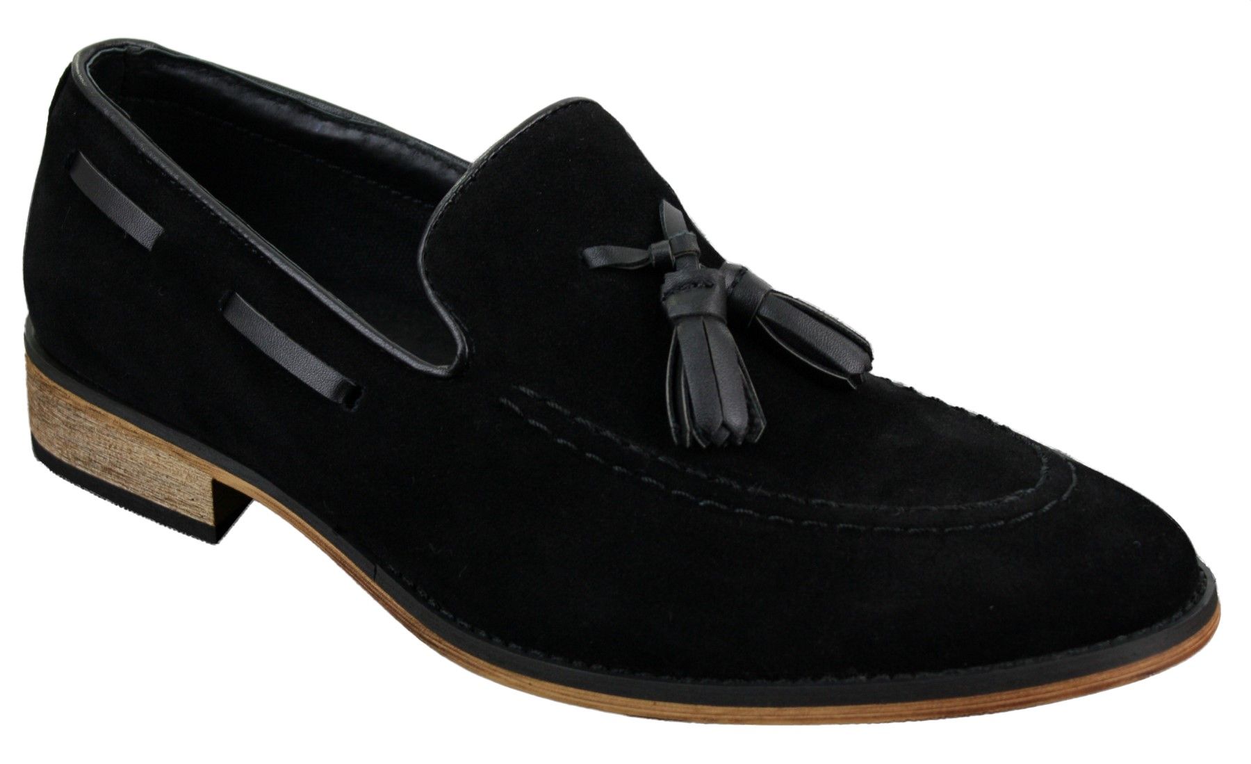 Miesten italialaiset slip-on-ajokengät, loaferit, tupsullinen mokkanahka, sininen, musta, ruskea