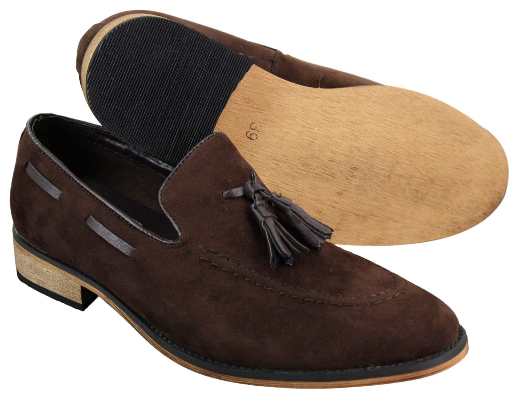 Miesten italialaiset slip-on-ajokengät, loaferit, tupsullinen mokkanahka, sininen, musta, ruskea