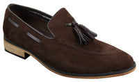Miesten italialaiset slip-on-ajokengät, loaferit, tupsullinen mokkanahka, sininen, musta, ruskea
