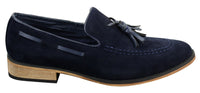 Miesten italialaiset slip-on-ajokengät, loaferit, tupsullinen mokkanahka, sininen, musta, ruskea