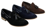 Miesten italialaiset slip-on-ajokengät, loaferit, tupsullinen mokkanahka, sininen, musta, ruskea