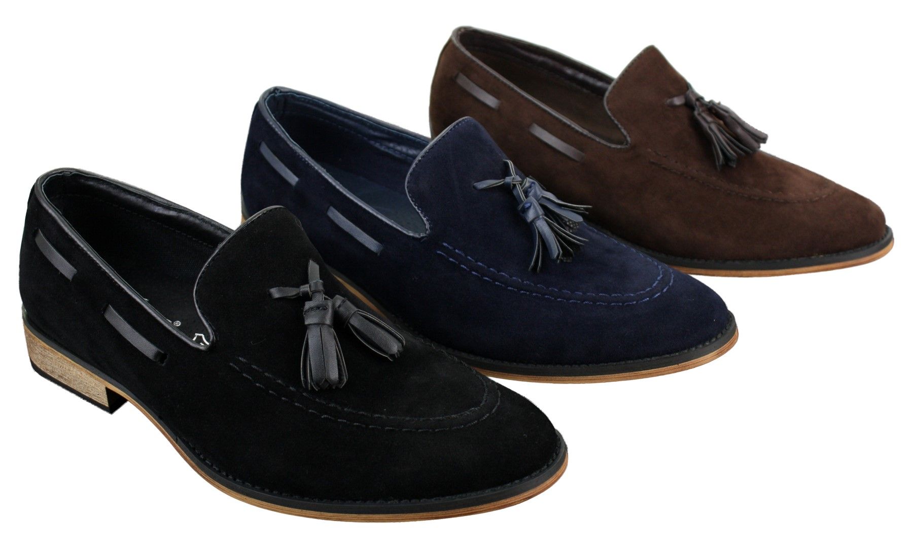 Miesten italialaiset slip-on-ajokengät, loaferit, tupsullinen mokkanahka, sininen, musta, ruskea