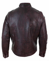 Aitoa nahkaa, lyhyt vetoketjullinen, rento viininpunainen retro miesten biker-takki, pesty vintage