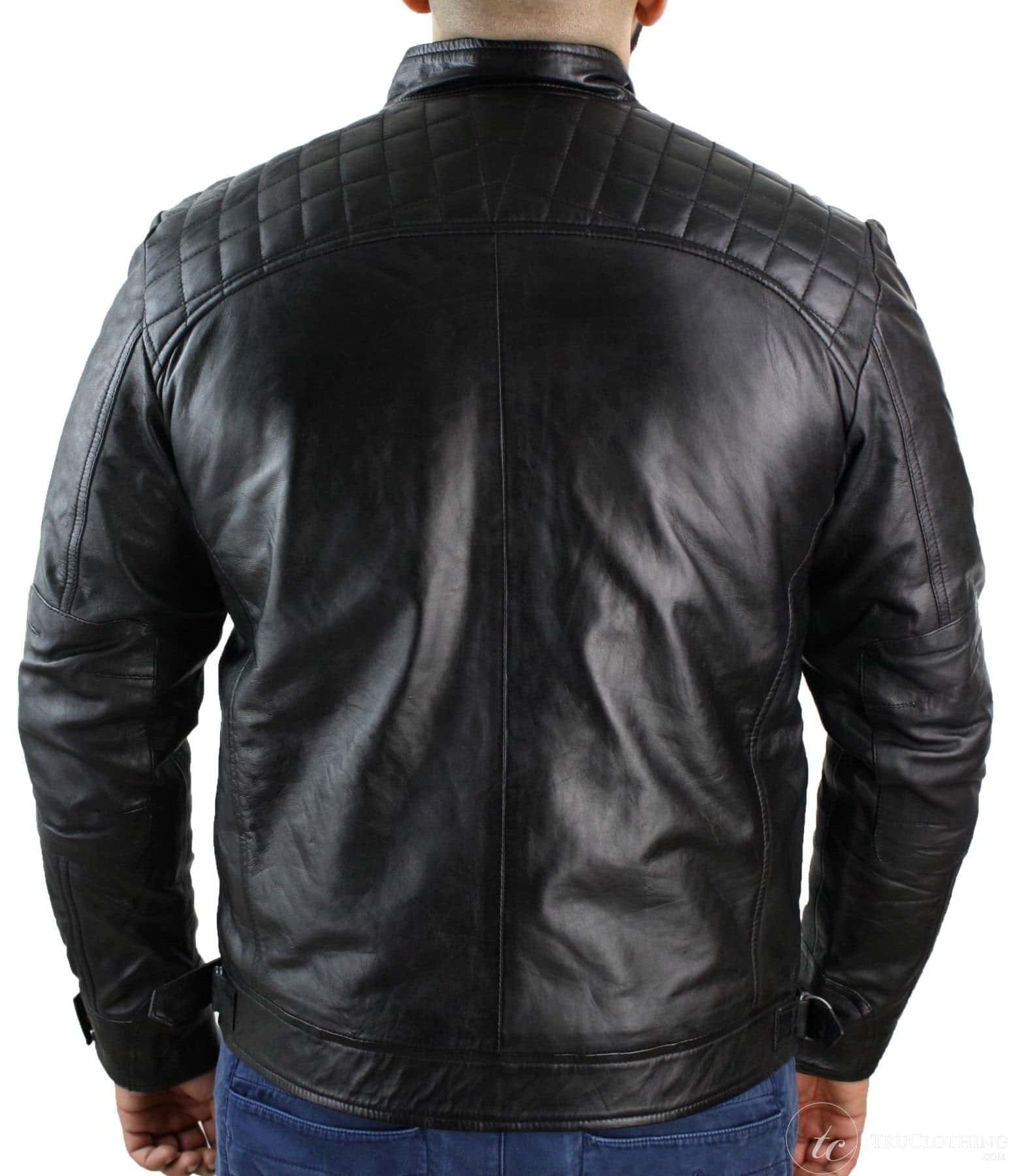 Aitoa nahkaa, retrotyylinen vetoketjullinen miesten biker-takki, pehmeä musta, rento-musta
