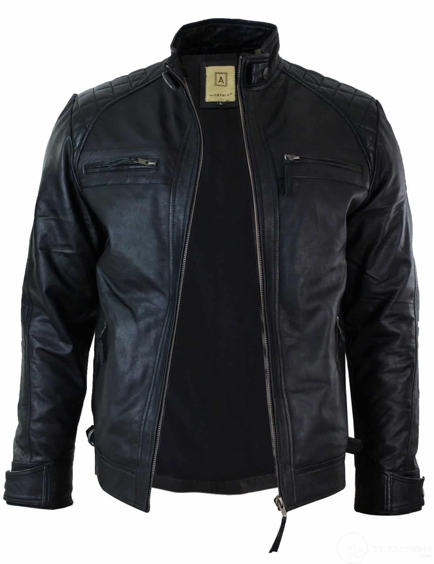Aitoa nahkaa, retrotyylinen vetoketjullinen miesten biker-takki, pehmeä musta, rento-musta