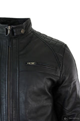 Aitoa nahkaa, retrotyylinen vetoketjullinen miesten biker-takki, pehmeä musta, rento-musta