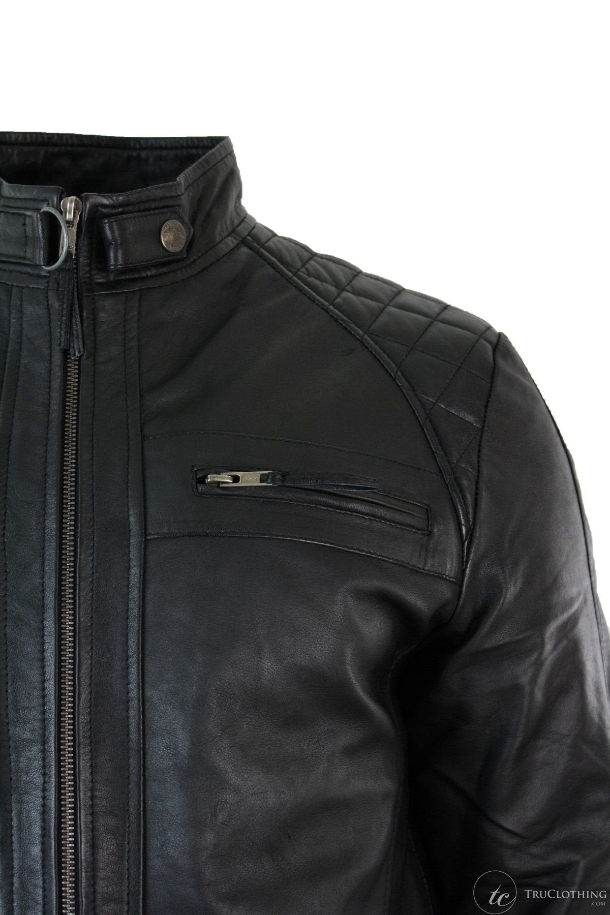 Aitoa nahkaa, retrotyylinen vetoketjullinen miesten biker-takki, pehmeä musta, rento-musta