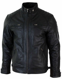Aitoa nahkaa, retrotyylinen vetoketjullinen miesten biker-takki, pehmeä musta, rento-musta