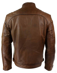 Miesten retrotyylinen vetoketjullinen biker-takki, pehmeää nahkaa, musta, rento-ruskea