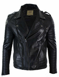 Aitoa nahkaa, ristivetoketjullinen Vintage Retro Miesten Biker-takki, musta, urbaani, kapea istuvuus, XXXL, musta