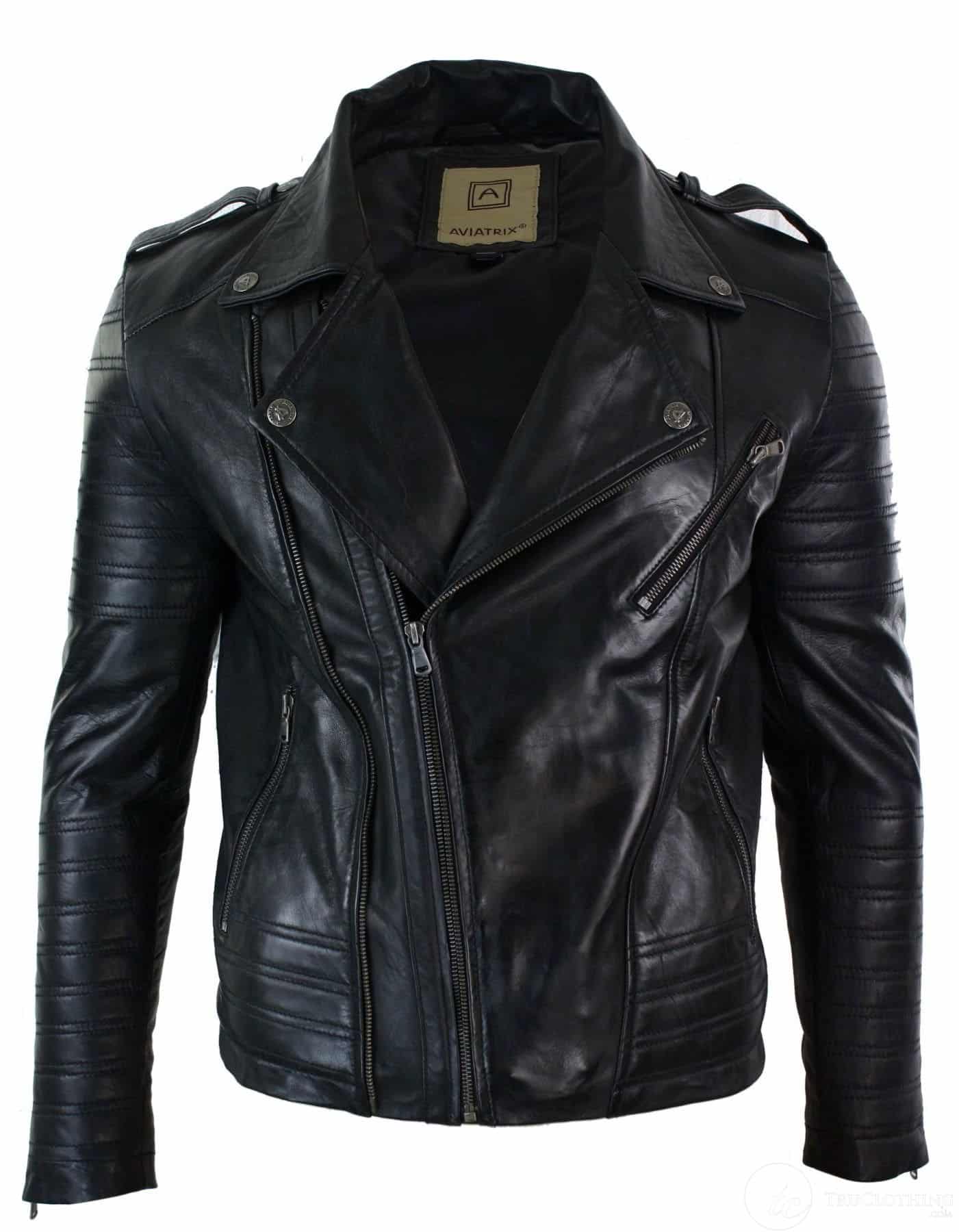 Aitoa nahkaa, ristivetoketjullinen Vintage Retro Miesten Biker-takki, musta, urbaani, kapea istuvuus, XXXL, musta