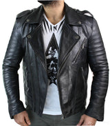 Aitoa nahkaa, ristivetoketjullinen Vintage Retro Miesten Biker-takki, musta, urbaani, kapea istuvuus, XXXL, musta