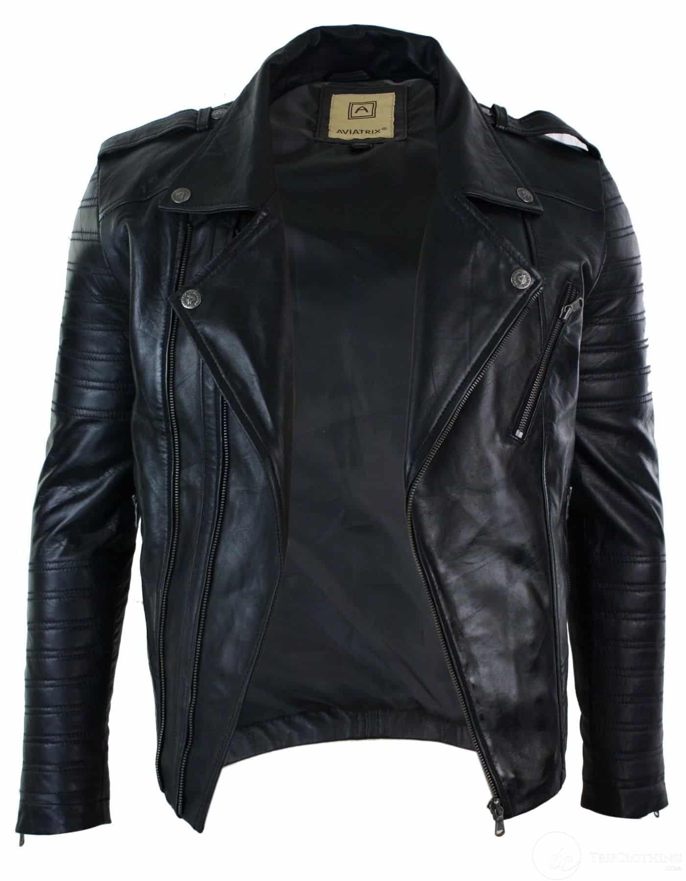 Aitoa nahkaa, ristivetoketjullinen Vintage Retro Miesten Biker-takki, musta, urbaani, kapea istuvuus, XXXL, musta