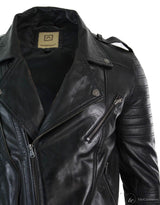 Aitoa nahkaa, ristivetoketjullinen Vintage Retro Miesten Biker-takki, musta, urbaani, kapea istuvuus, XXXL, musta