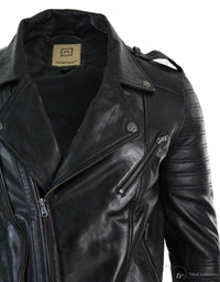 Aitoa nahkaa, ristivetoketjullinen Vintage Retro Miesten Biker-takki, musta, urbaani, kapea istuvuus, XXXL, musta