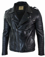 Aitoa nahkaa, ristivetoketjullinen Vintage Retro Miesten Biker-takki, musta, urbaani, kapea istuvuus, XXXL, musta
