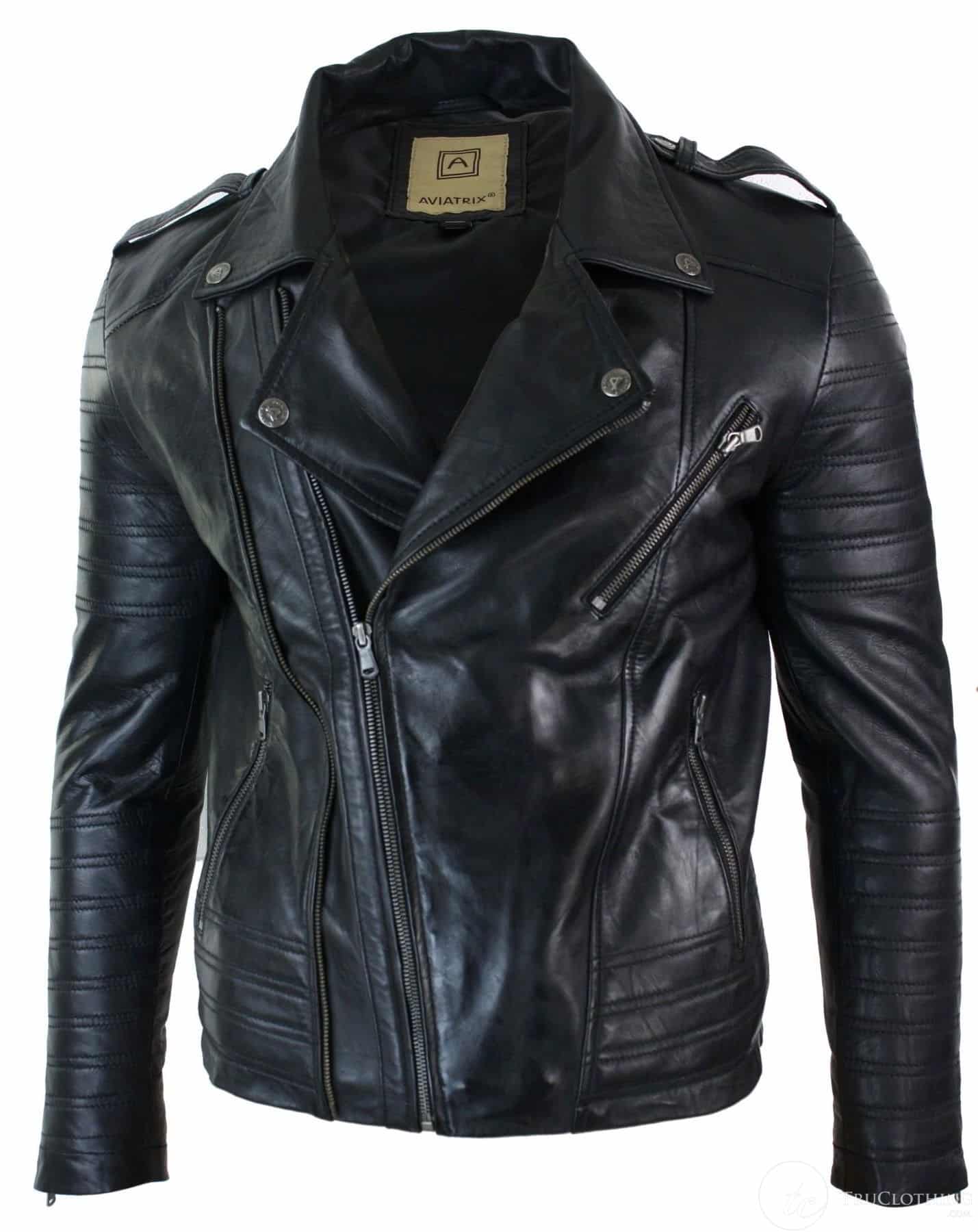 Aitoa nahkaa, ristivetoketjullinen Vintage Retro Miesten Biker-takki, musta, urbaani, kapea istuvuus, XXXL, musta