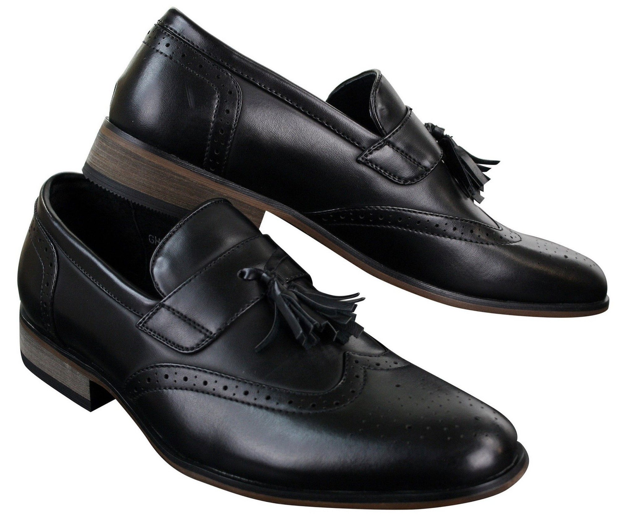 Miesten nahkaiset tupsukorkoiset brogue-kengät, loaferit, klassiset, vintage, retro