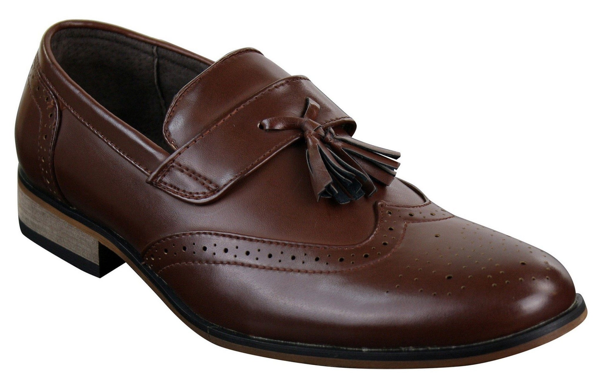 Miesten nahkaiset tupsukorkoiset brogue-kengät, loaferit, klassiset, vintage, retro