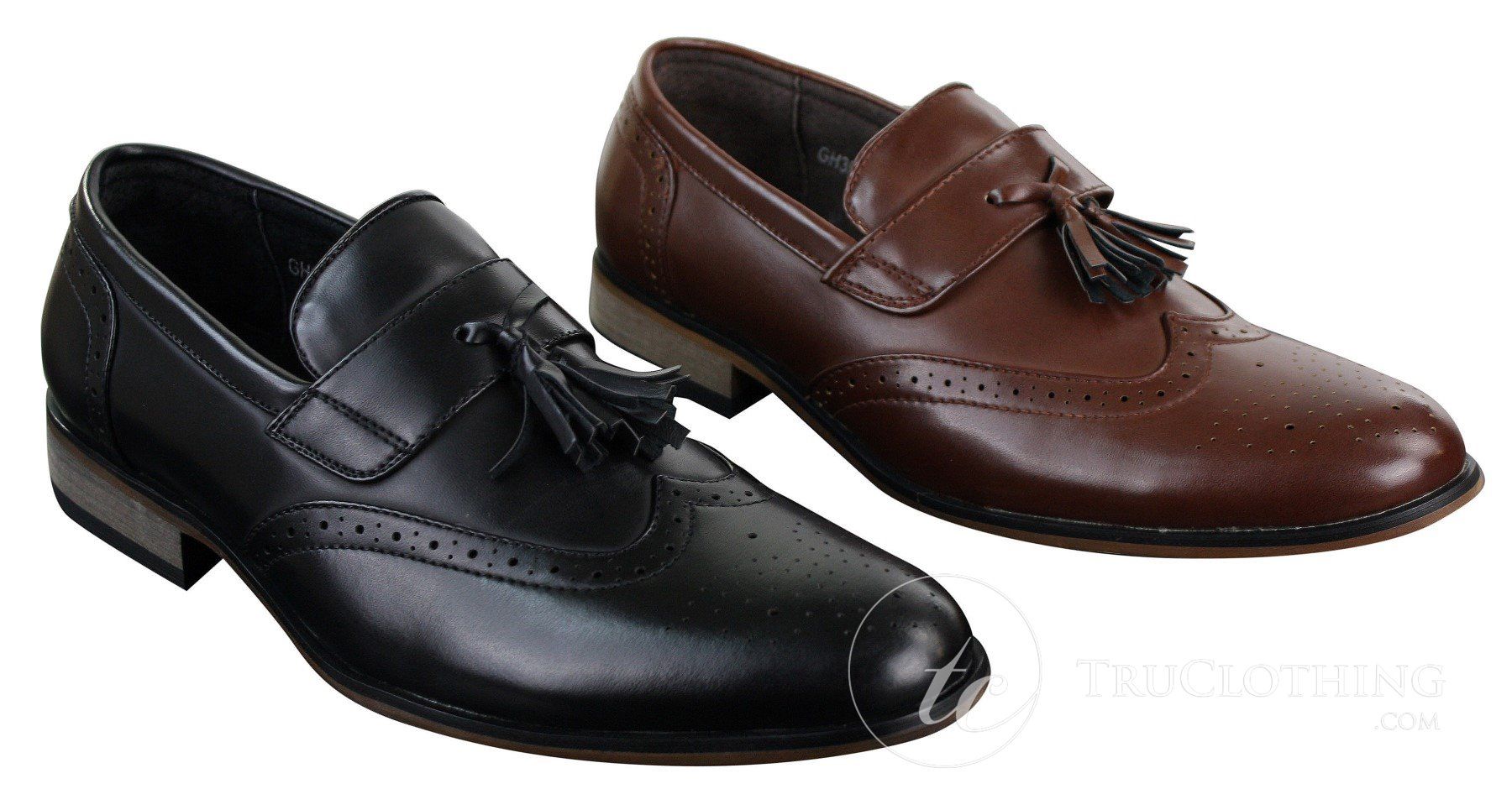 Miesten nahkaiset tupsukorkoiset brogue-kengät, loaferit, klassiset, vintage, retro
