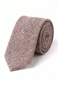 Miesten vaaleanruskea kalanruotokuvioinen villasekoitteinen tweed-solmio