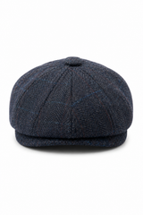 Miesten tummansininen villasekoitteinen tweed-newsboy-lippalakki