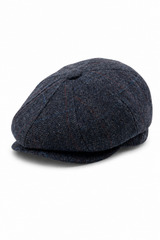 Miesten tummansininen villasekoitteinen tweed-newsboy-lippalakki