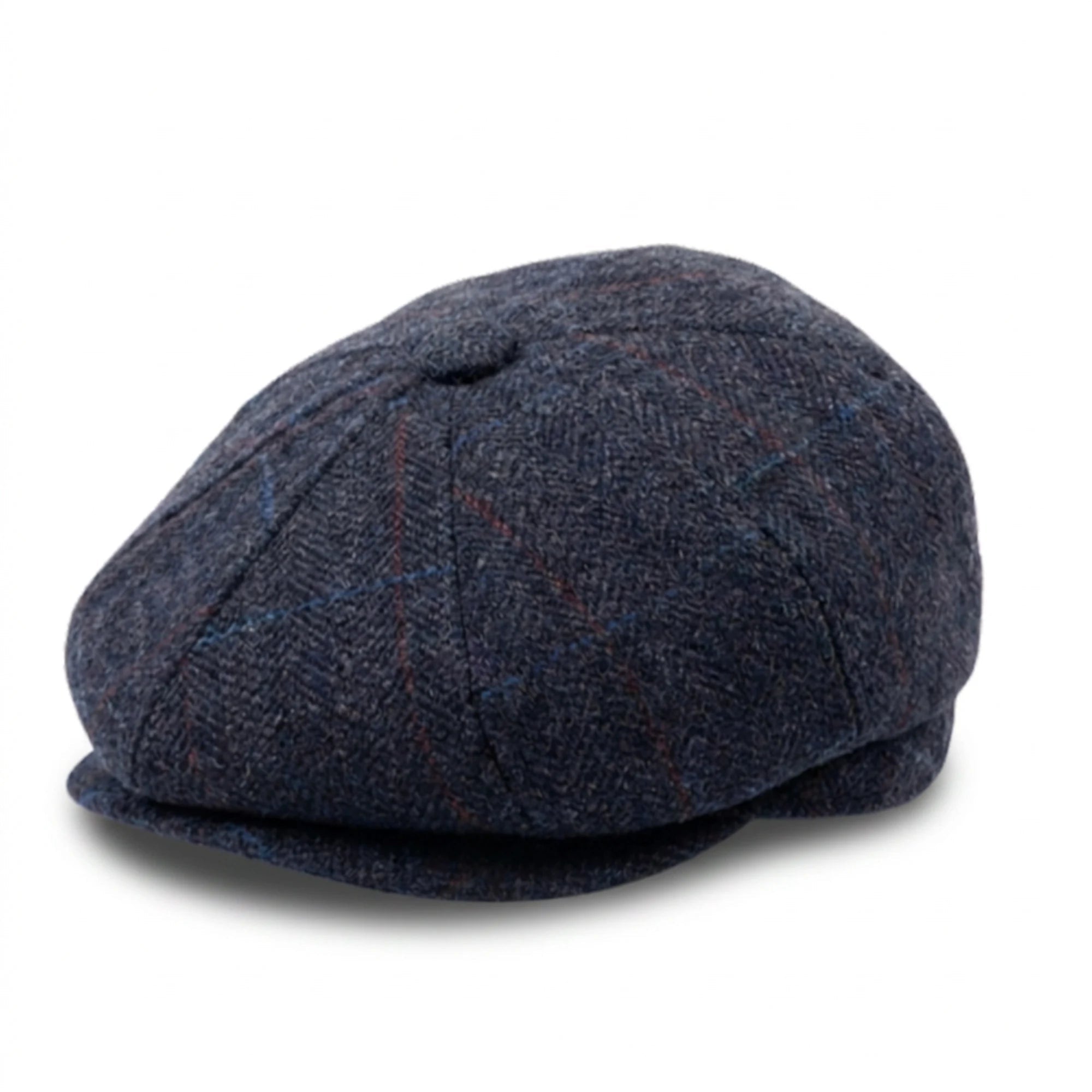 Miesten tummansininen villasekoitteinen tweed-newsboy-lippalakki