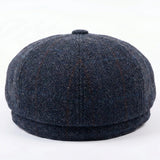 Miesten tummansininen villasekoitteinen tweed-newsboy-lippalakki
