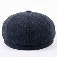 Miesten tummansininen villasekoitteinen tweed-newsboy-lippalakki