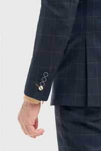 Miesten laivastonsininen ruutukuvioinen mittatilaustyönä tehty bleiseri