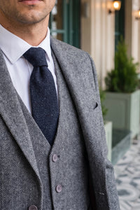 Miesten tummansininen villasekoitteinen tweed-solmio