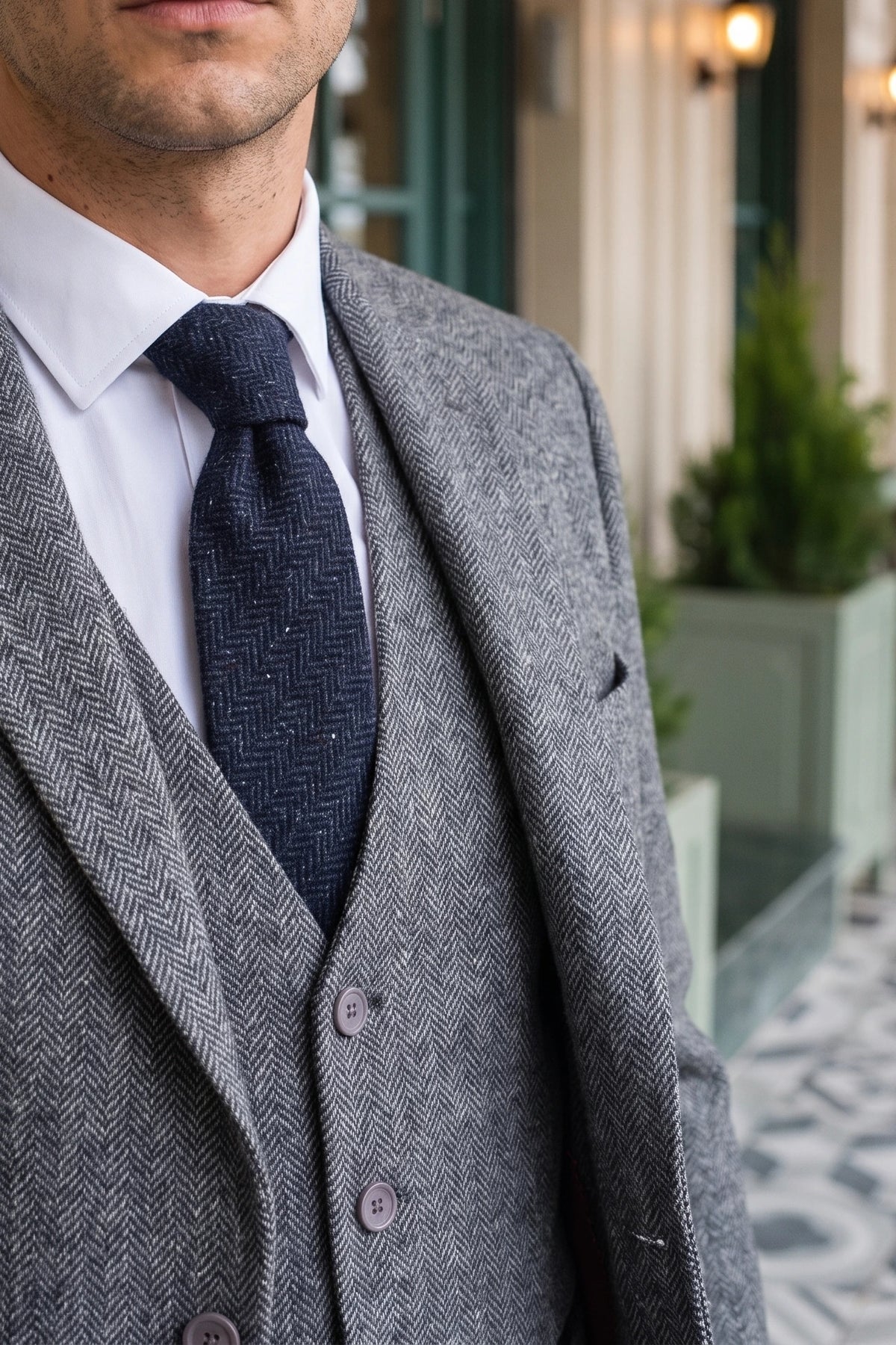 Miesten tummansininen villasekoitteinen tweed-solmio