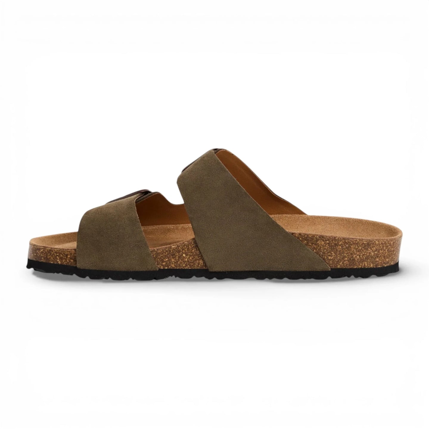 Miesten oliivinvihreät nahkaiset slip-on-pohjalliset tohvelit