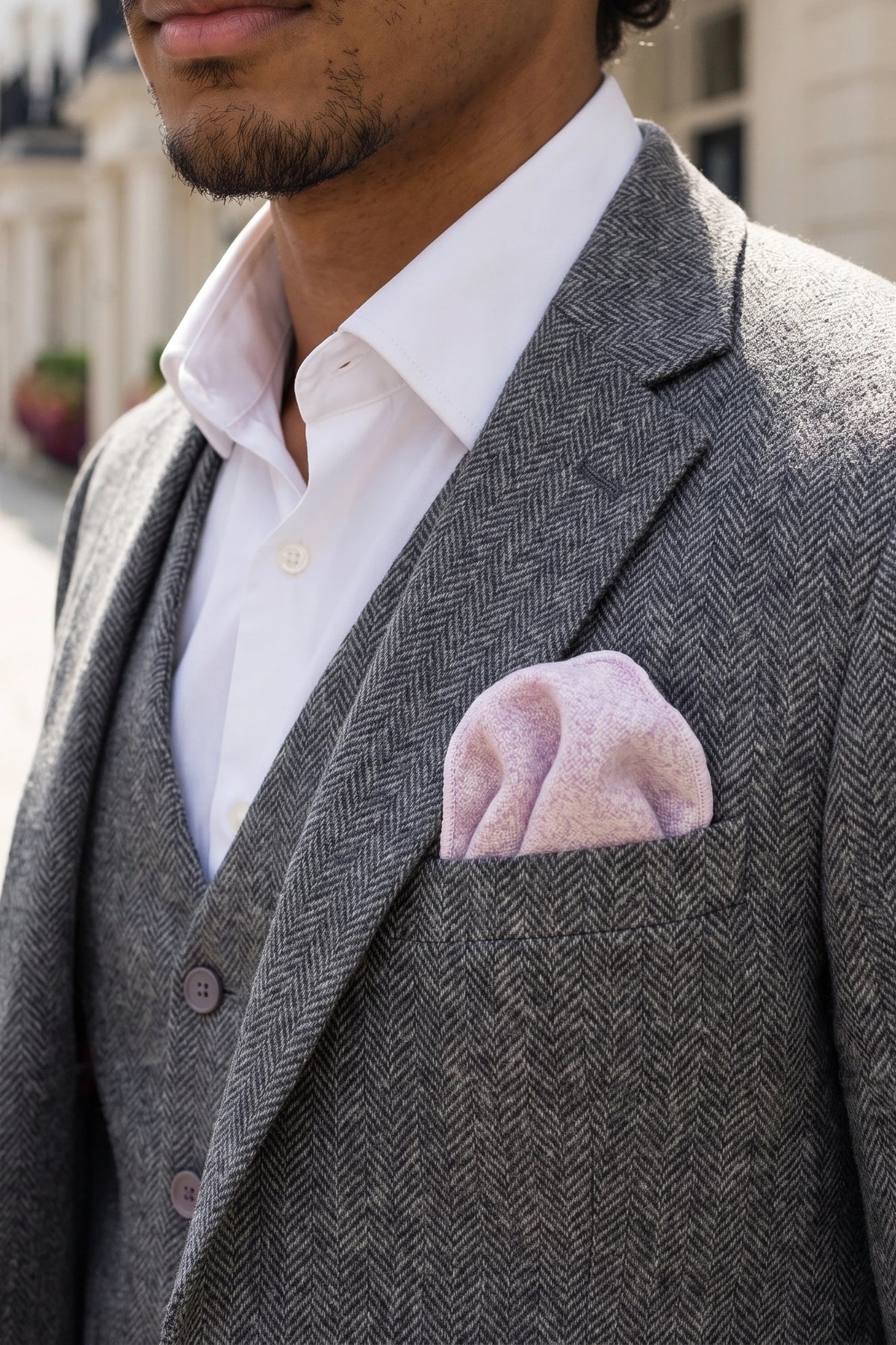 Miesten pinkki tweed-villasekoitteinen taskuliina