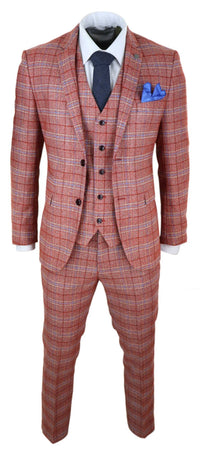 Miesten punainen kolmiosainen tweed-ruutupuku