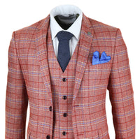 Miesten punainen kolmiosainen tweed-ruutupuku