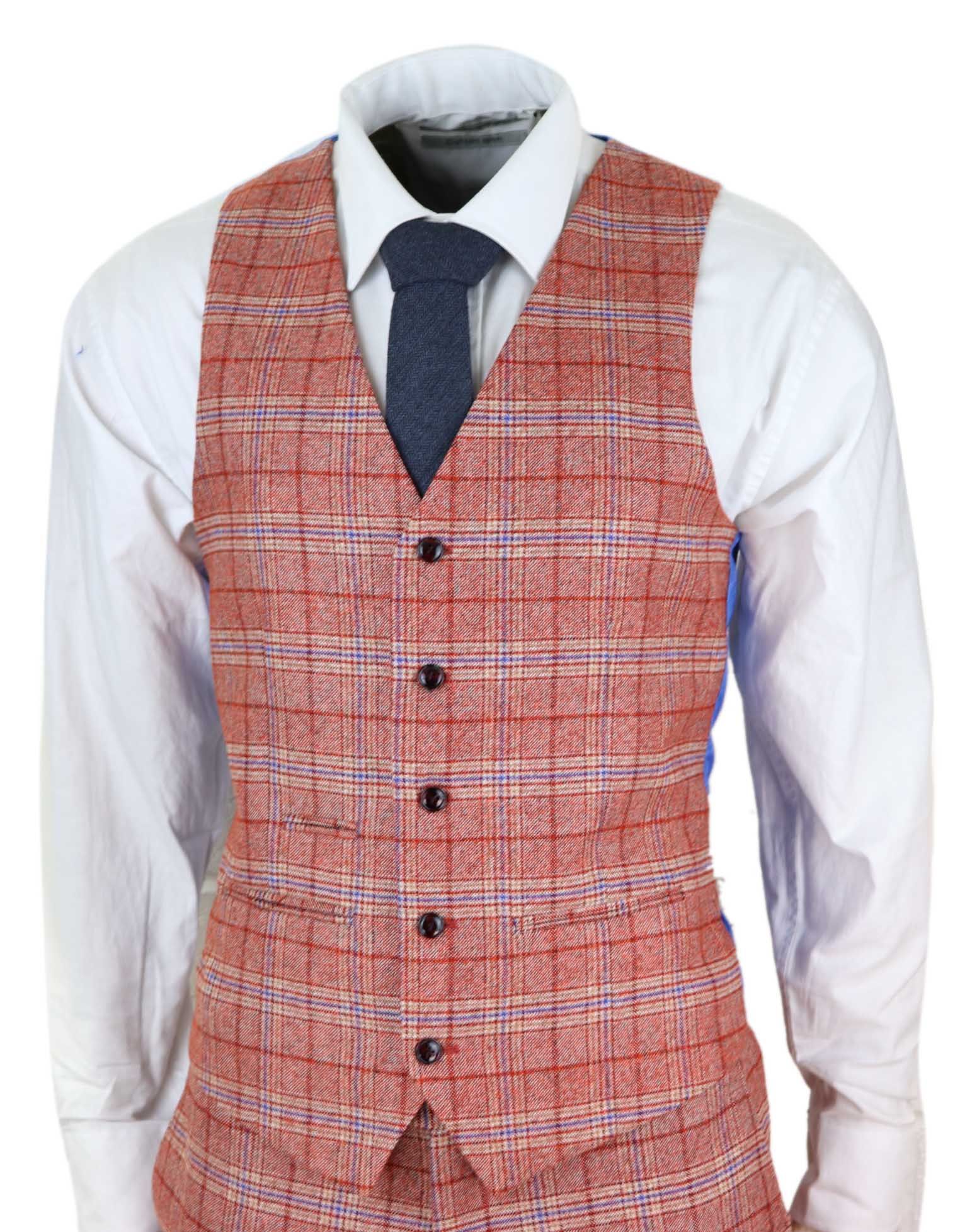 Miesten punainen kolmiosainen tweed-ruutupuku