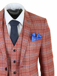 Miesten punainen kolmiosainen tweed-ruutupuku