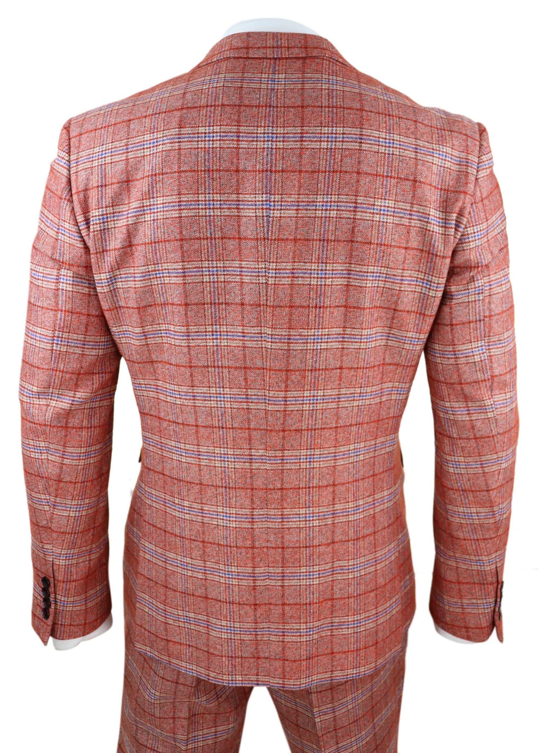 Miesten punainen kolmiosainen tweed-ruutupuku