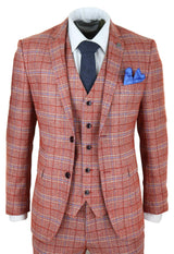 Miesten punainen kolmiosainen tweed-ruutupuku