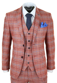 Miesten punainen kolmiosainen tweed-ruutupuku