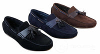 Miesten slip-on-nahkaiset sisäpuoliset PU-mokkanahkaiset ajokengät, tupsulliset mokkasiinit, rento tyyli