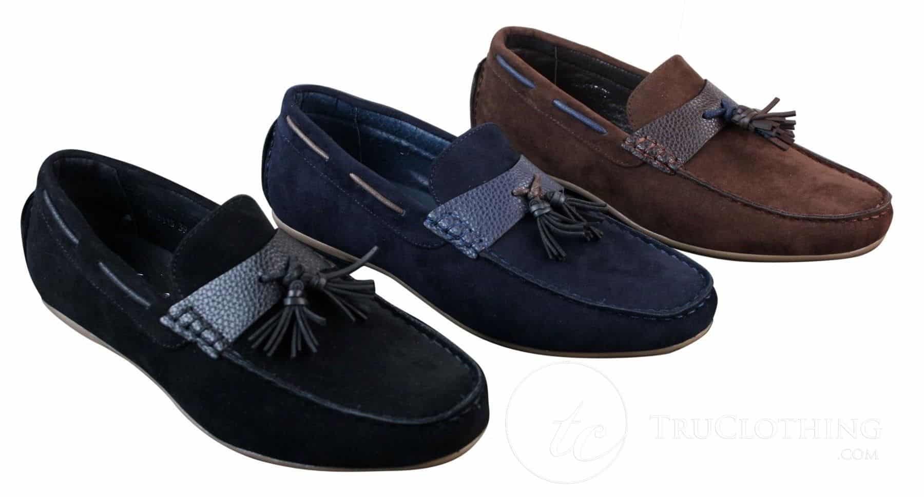 Miesten slip-on-nahkaiset sisäpuoliset PU-mokkanahkaiset ajokengät, tupsulliset mokkasiinit, rento tyyli
